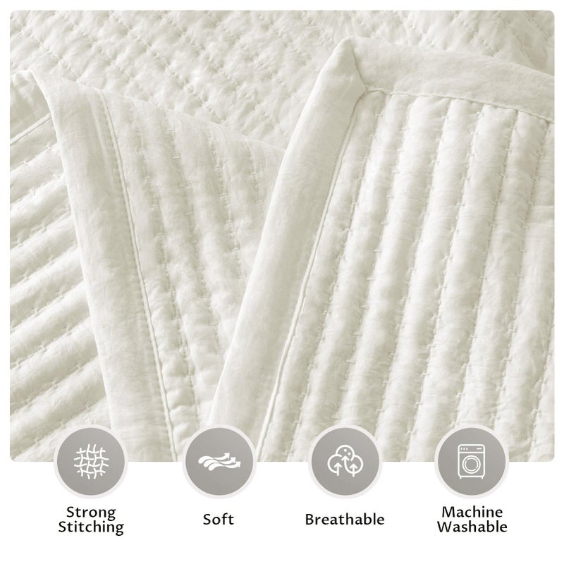 KASENTEX Twin Quilt Set 68"x86" â€“ Soft Washed 3-Layer Lightweight Bedspread, Minimalist Nordic Design, All-Season Spring & Summer Quilt Set (1 Quilt + 2 Pillow Shams),Cream White - Image 4